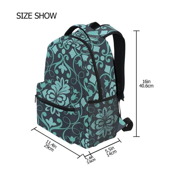 Bolaz Large Backpack Lightweight Shoulder Bag Unisex Teal Turquoise Floral‎ - Picture 6 of 9